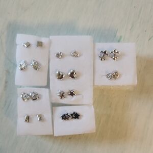 Silver and Black Stud Earring Set